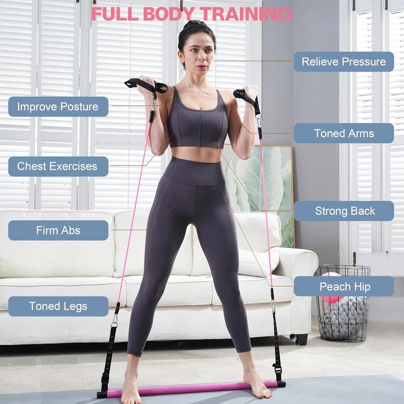kisnbld Pilates Bar Kit with Resistance Bands, Multifunctional Pilates Bar with 3 Set Exercise Resistance Bands, Portable Pilates Equipment for Women Home Gym Yoga Workouts - Image 2